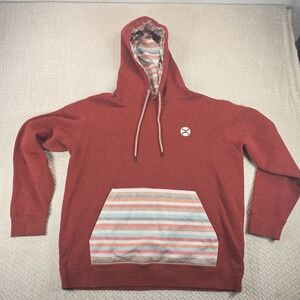 Hooey Mens Rust Red Heathered Striped Pocket Pullover Hoodie XL